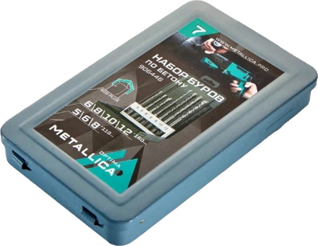 Набор буров METALLICA Optima HBS7-7P по бетону 5/6/8х110мм, 6/8/10/12х160мм, 7 шт 906446 - изображение 2