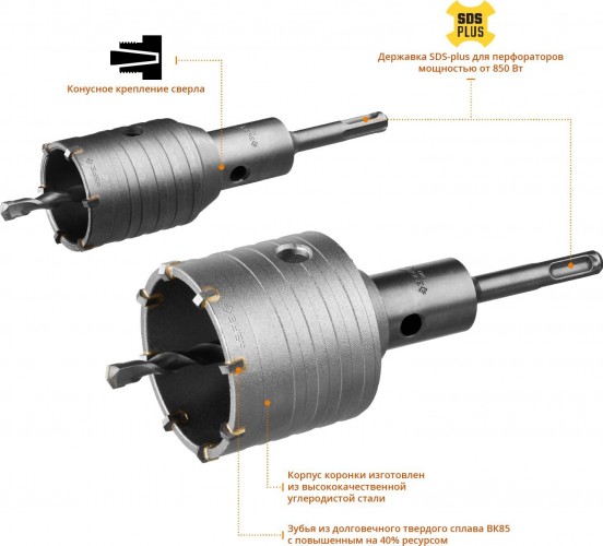 Набор буровых коронок SDS-plus ЗУБР ПРОФЕССИОНАЛ с оснасткой, d=50, 68 мм, кейс, 29185-H2-1 - изображение 2