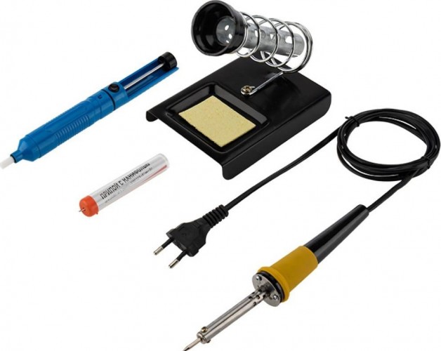 Набор для пайки REXANT П0163 № 4 (паяльник 30 вт, оловоотсос, подставка, припой 12-0163