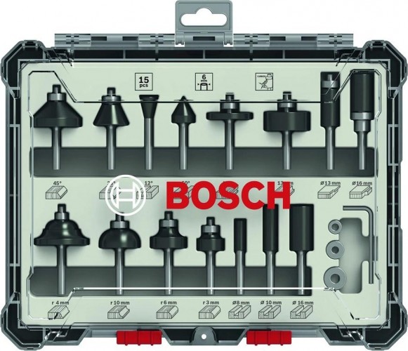 Набор фрез по дереву BOSCH 15 НМ-ФРЕЗ SET 6 мм-ХВ 2607017471