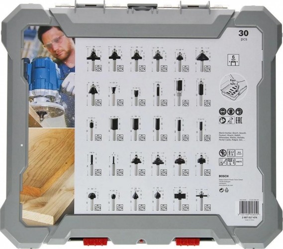 Набор фрез по дереву BOSCH 30 НМ-ФРЕЗ SET 6 мм-ХВ 2607017474 - изображение 3