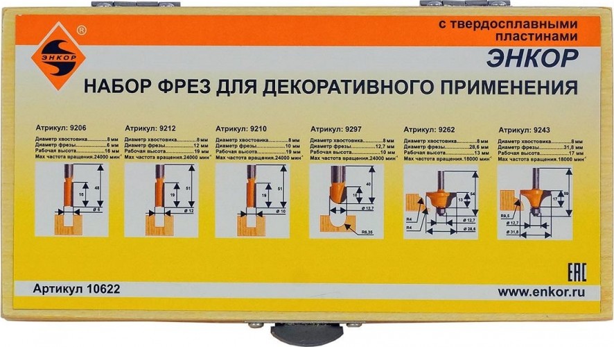 Набор фрез по дереву ЭНКОР д/декоратив. применения, 6 шт., хв. 8мм 10622 - изображение 4