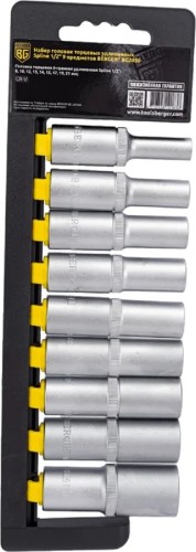 Набор головок 1/2" BERGER BG2038 Spline удлиненных 1/2" (8-21 мм) 9 пр.