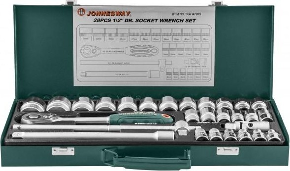 Набор головок 1/2" JONNESWAY S04H4728S 1/2"DR, 8-34 мм, 28 предметов 047534