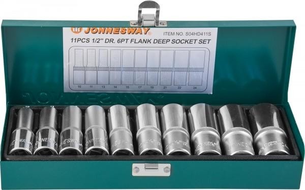 Набор головок 1/2" JONNESWAY S04HD411S глубоких 1/2"DR, 10-24 мм, 11 предметов 047243