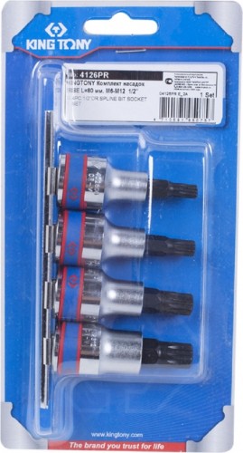 Набор головок 1/2" KING TONY 4126PR 1/2", 4 предмета Spline & Ribe