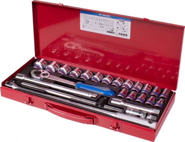 Набор головок 1/2" KING TONY 4224MR с принадлежностями, 12-ти гранные, 10-32 мм, 24 пр