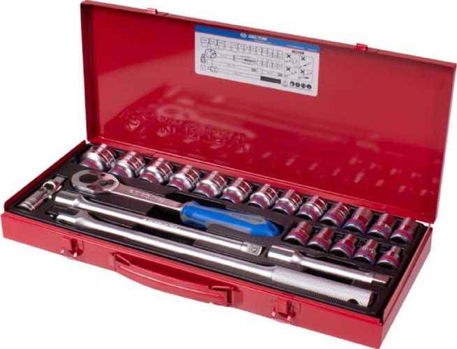 Набор головок 1/2" KING TONY 4531SR с принадлежностями, 6-ти гранные, 23 пр.