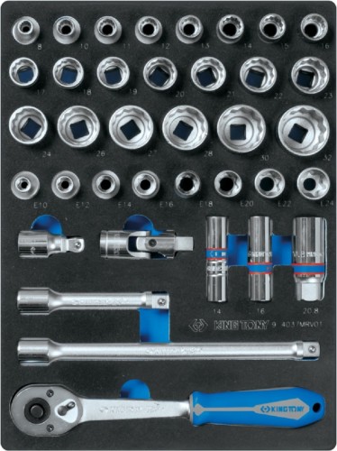 Набор головок 1/2" KING TONY 9-4037MRV01 торцевых с принадлежностями, двенадцатигранные, ло