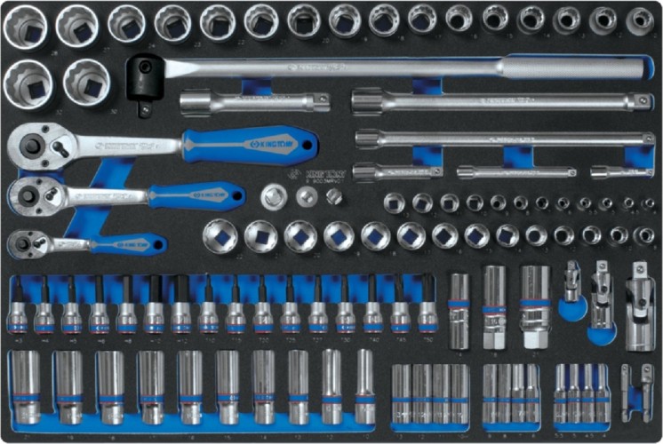 Набор головок 1/2" KING TONY 9-9003MRV01 торцевых 3/8", 1/2" с принадлежностями, ложемент,