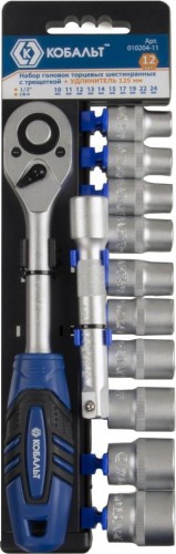 Набор головок 1/2" Кобальт 010204-11 торцевых с трещоткой cr-v (12 шт.)