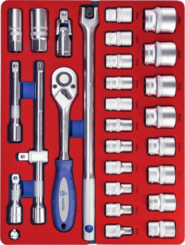 Набор головок 1/2" МАСТАК 5-004028 торцевых с принадлежностями, шестигранные, ложемен
