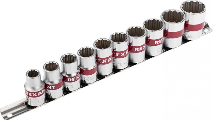 Набор головок 1/2" REXANT 12-8304 торцевых, двенадцатигранные CRV, 10 шт, 10-24 мм
