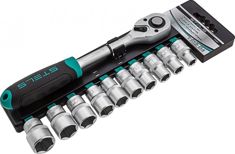 Набор головок 1/2" STELS 10-22 мм, торцевых головки  с трещот. ключом, crv,1 14127
