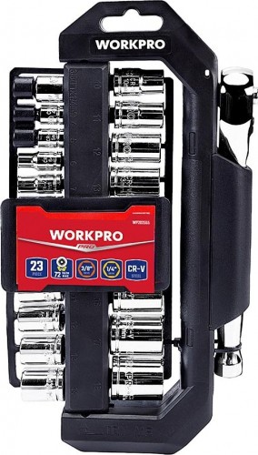 Набор головок 1/4" 3/8" WORKPRO WP202555 с принадлежностями 23 шт.