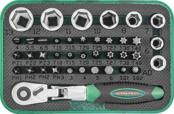 Набор головок 1/4" JONNESWAY RD02040S трещоточная со вставками-битами и торцевыми, 40 пр 049305