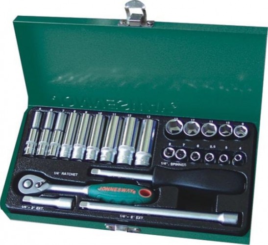 Набор головок 1/4" JONNESWAY S04H2125S стандартных и глубоких 1/4"DR, 4-13 мм, 25 предмет 047199