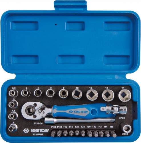 Набор головок 1/4" KING TONY 2027MRE 1/4", 27 предметов, двенадцатигранные