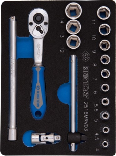 Набор головок 1/4" KING TONY 2516MRV03 6-ти гранные, 4-14 мм, 17 пр - изображение 2