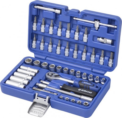 Набор головок 1/4" Кобальт 791196-46 торцевых с трещоткой cr-v (46 пр.) кейс