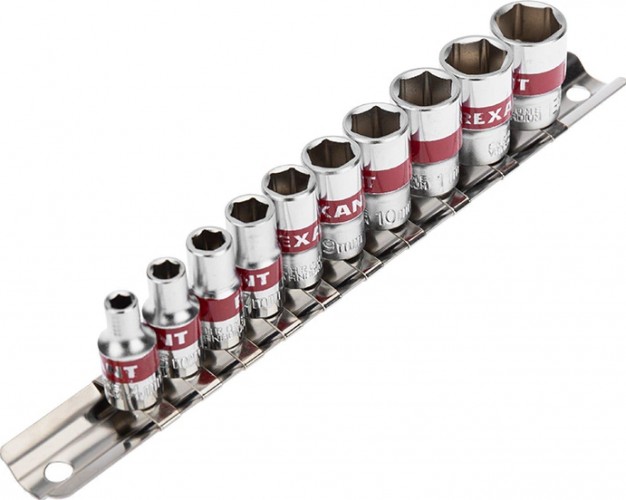 Набор головок 1/4" REXANT 12-8316 торцевых 1/4, шестигранные, CRV, 10 шт.