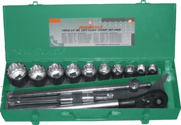 Набор головок 3/4" JONNESWAY S04H6615S (S04H6415S) дюймовых 3/4"DR, SAE 7/8"--2", 15 пр. 048501