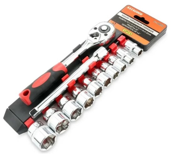 Набор головок 3/8" GOODKING T-3812 торцевых с трещоткой, 12 предметов