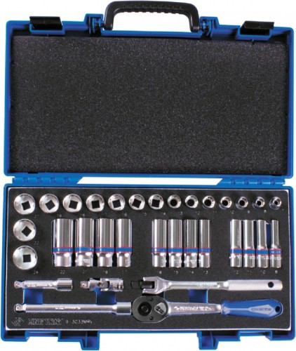 Набор головок 3/8" KING TONY 3033MRV торцевых с принадлежностями 3/8", двенадцатигранны