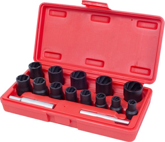 Набор головок для поврежденных гаек и болтов МАСТАК 109-30015C 3/8" и 1/2", 8-21 мм, 15 предметов