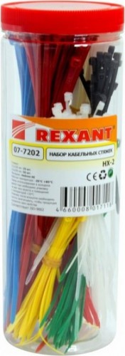 Набор хомутов REXANT 100, 200 мм, цветные нх-2, тубус 300 шт. 07-7202