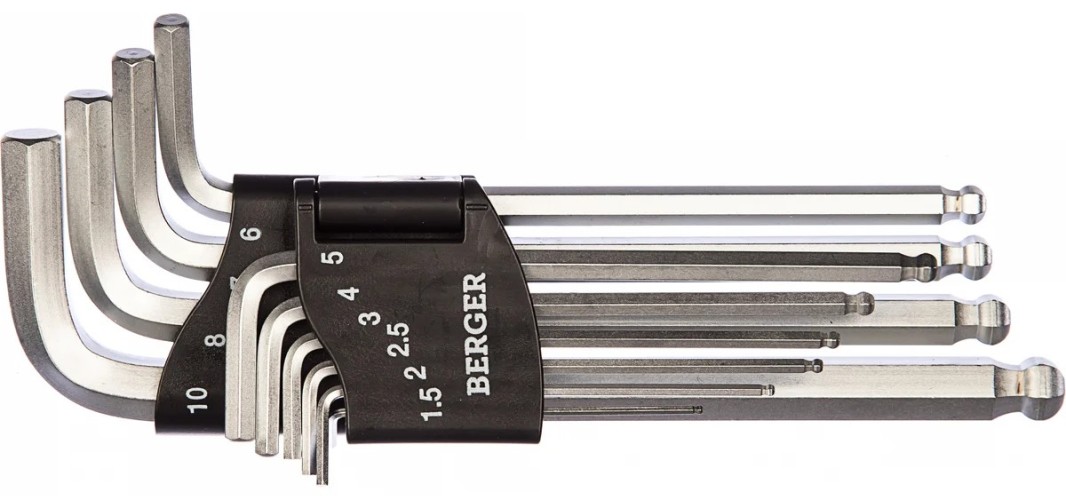Набор ключей шестигранных BERGER BG2291 Г-образных с шаровым профилем H1.5-H10 10 пр.