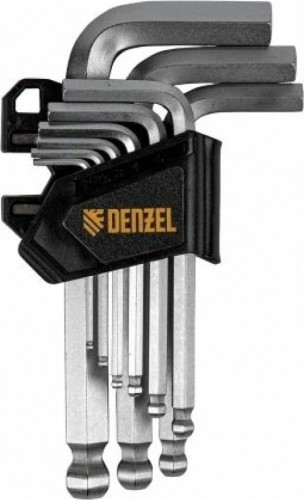 Набор ключей шестигранных Denzel HEX 2-12 мм, crv, 9 шт., с шаром 12363