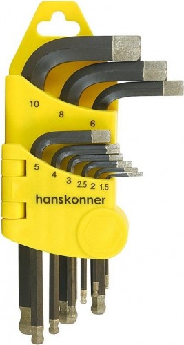 Набор ключей шестигранных HANSKONNER HK1045-04-9-S коротк s2 шар наконеч, алмаз 9 шт (1.5-10мм)