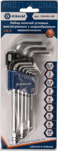 Набор ключей шестигранных Кобальт 020401-09 угловых с шаром cr-v (9 шт.) - изображение 2