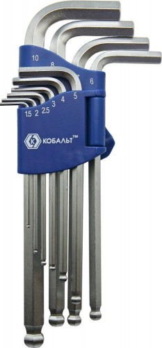 Набор ключей шестигранных Кобальт 020402-10 угловых с шаром cr-v (10 шт.)