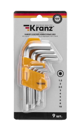 Набор ключей шестигранных Kranz KR-12-5215 HEX 1,5-10 мм, CrV, 9 шт. - изображение 5