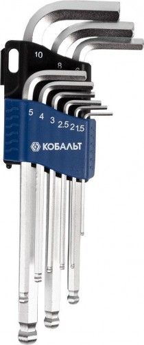 Набор ключей шестигранных Кобальт 020401-09 угловых с шаром cr-v (9 шт.)
