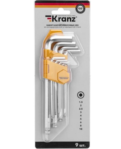 Набор ключей шестигранных Kranz KR-12-5211 HEX 1,5-10 мм, CrV, 9 шт., удлиненные, с шаром - изображение 5