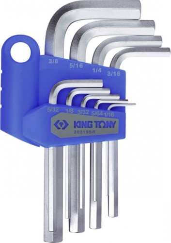 Набор ключей шестигранных KING TONY 20219SR 1/16"-3/8", дюймовые, короткие, 9 предметов