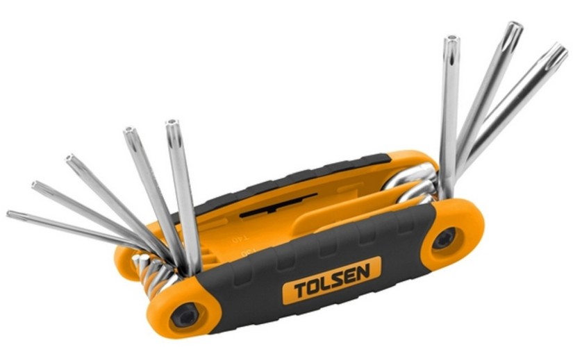 Набор ключей шестигранных TOLSEN TT20069 Torx, T9H-T40H, с отверстием, складной, 8 пр.