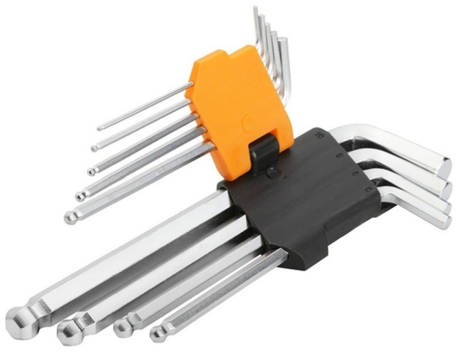 Набор ключей шестигранных TOLSEN TT20053 Г-образных, удлиненные, с шаровым окончанием 9 пр.