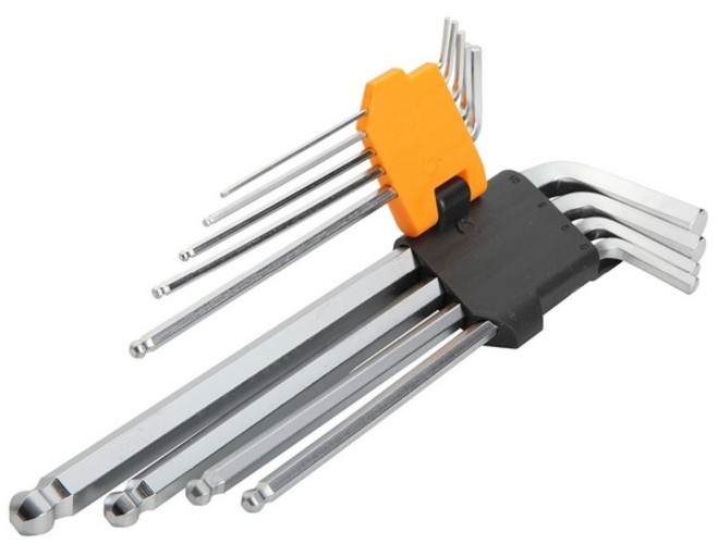 Набор ключей шестигранных TOLSEN TT20054 Г-образных, длинные, с шаровым окончанием 9 пр.