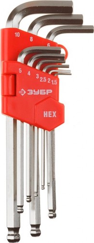 Набор ключей шестигранных ЗУБР МАСТЕР HEX с шариком, 9 предметов 27461-2_z02