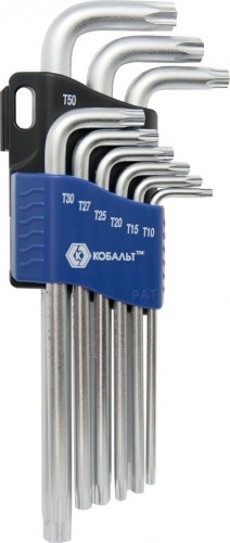 Набор ключей TORX Кобальт 020405-09 угловых удлиненных tamper (9 шт.)