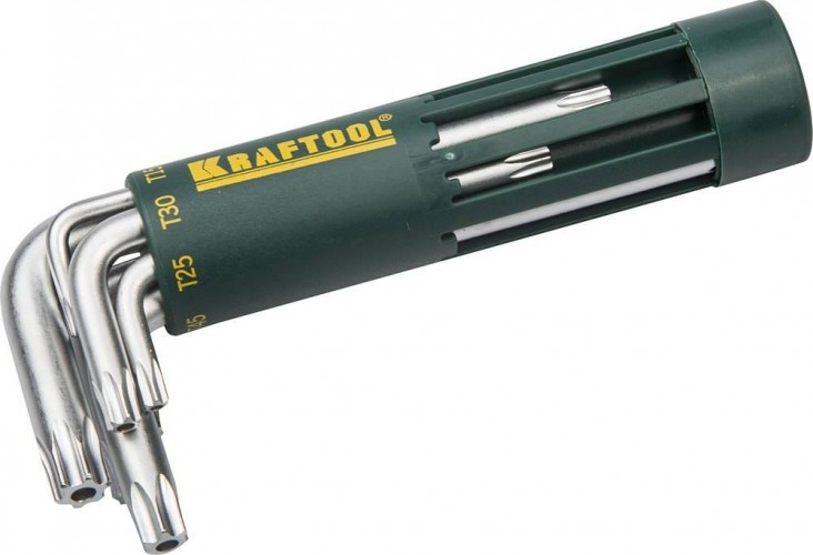 Набор ключей TORX KRAFTOOL Cr-Mo ключи имбусовые короткие, сталь, держатель-рукоятк 27433-1_z01