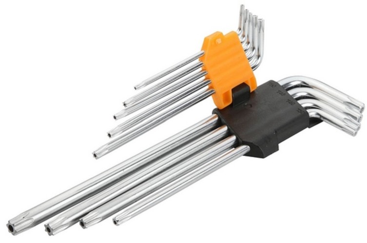 Набор ключей TORX TOLSEN TT20057 Г-образных T10H-T50H, длинные, с отверстием, 9 пр.