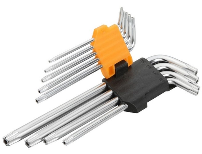 Набор ключей TORX TOLSEN TT20056 Г-образных T10H-T50H, удлиненные, с отверстием, 9
