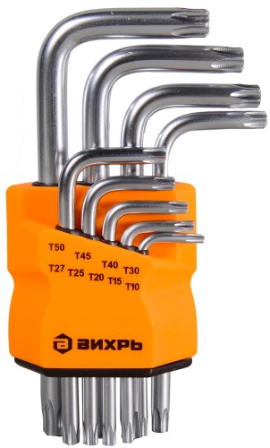 Набор ключей TORX ВИХРЬ 9 шт, T10-T50 73/6/5/12