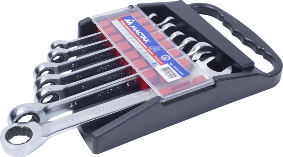 Набор комбинированных ключей с трещоткой МАСТАК 0213-07H 7 предметов