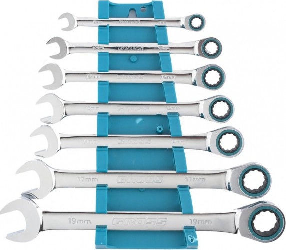 Набор комбинированных ключей с трещоткой GROSS 14890 7 предметов